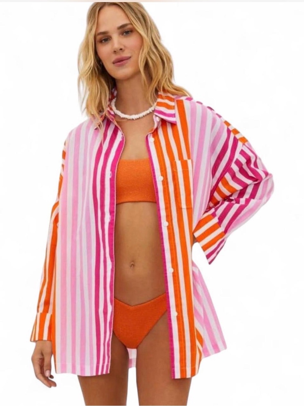 Beach Riot Striped Beach Cover-Up Shirt L/XL
